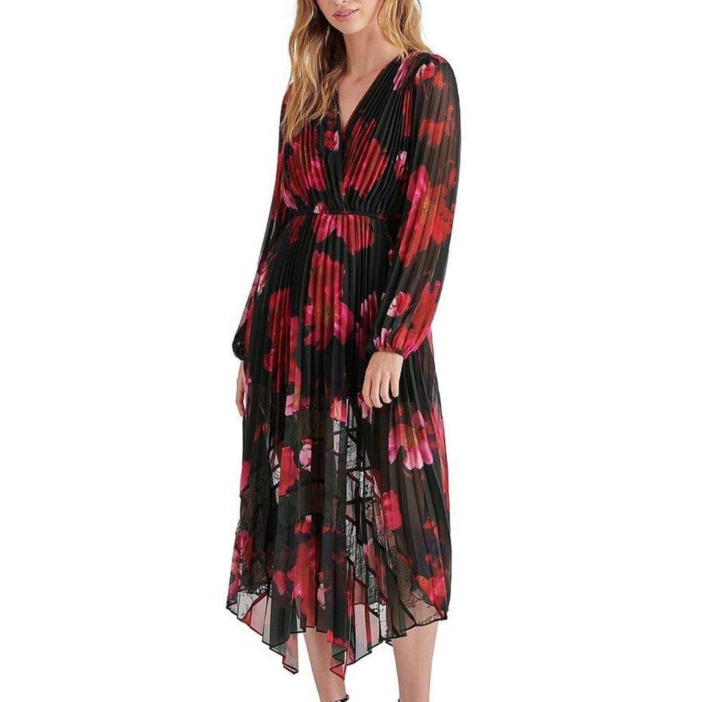 Steve Madden Ari Chiffon Floral Print V-Neck Long Sleeve Maxi Dress